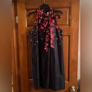 Janie and Jack Navy Halter Dress with cascading flowers - Size L